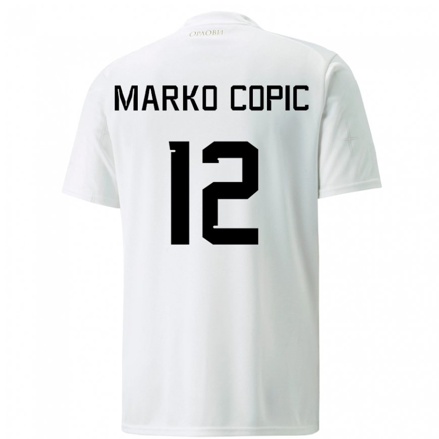 Kandiny Mujer Camiseta Serbia Marko Copic #12 Blanco 2ª Equipación 22-24 La Camisa Chile