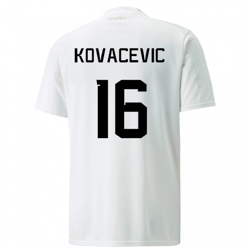 Kandiny Mujer Camiseta Serbia Bojan Kovacevic #16 Blanco 2ª Equipación 22-24 La Camisa Chile