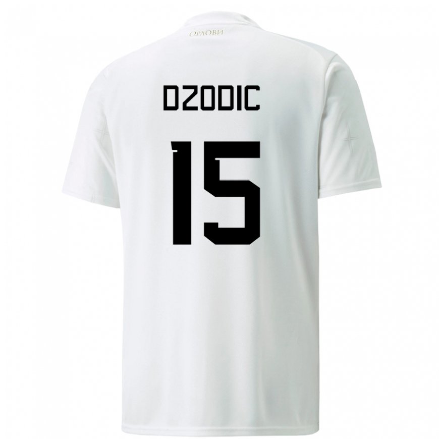 Kandiny Mujer Camiseta Serbia Stefan Dzodic #15 Blanco 2ª Equipación 22-24 La Camisa Chile