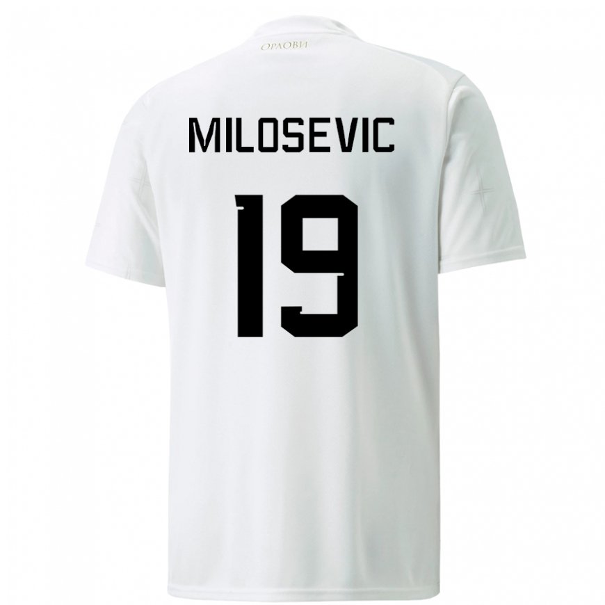 Kandiny Mujer Camiseta Serbia Jovan Milosevic #19 Blanco 2ª Equipación 22-24 La Camisa Chile