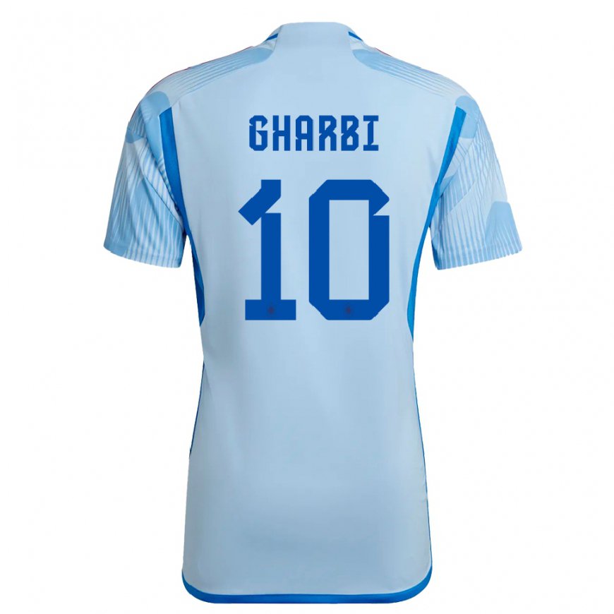 Kandiny Mujer Camiseta España Ismael Gharbi #10 Cielo Azul 2ª Equipación 22-24 La Camisa Chile