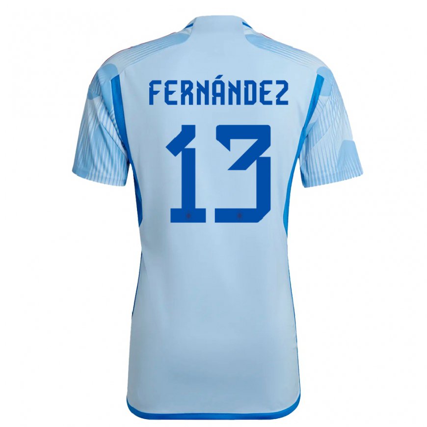Kandiny Mujer Camiseta España Cesar Fernandez #13 Cielo Azul 2ª Equipación 22-24 La Camisa Chile
