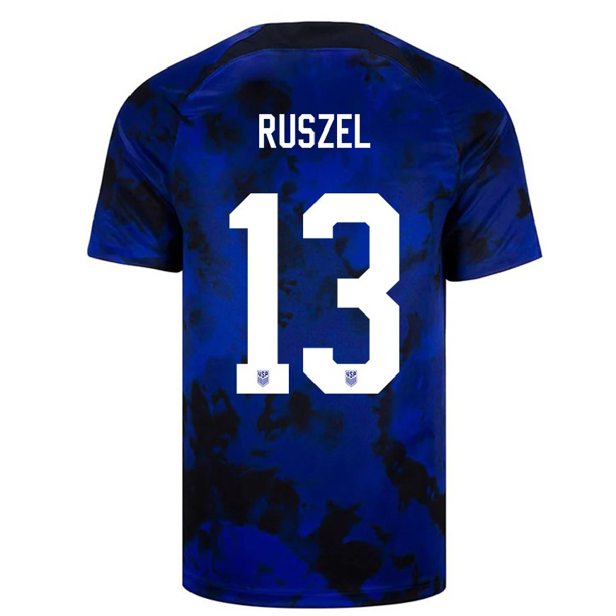 Kandiny Mujer Camiseta Estados Unidos Marcel Ruszel #13 Azul Real 2ª Equipación 22-24 La Camisa Chile