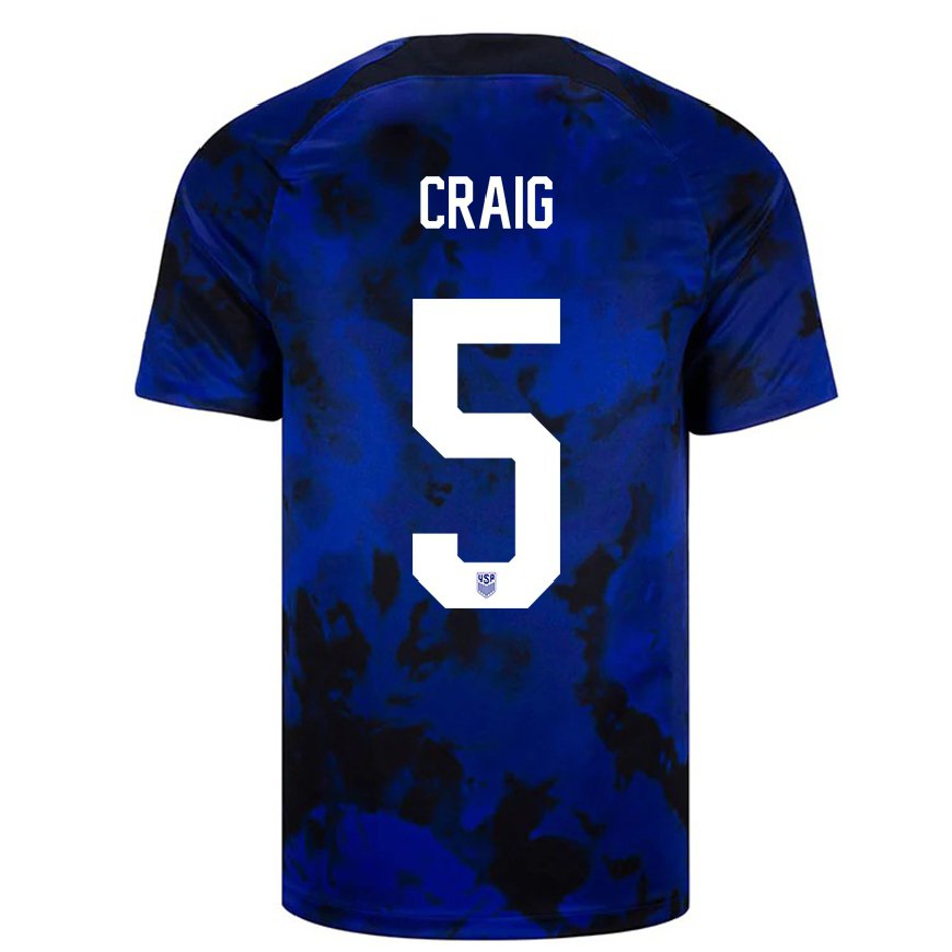 Kandiny Mujer Camiseta Estados Unidos Brandan Craig #5 Azul Real 2ª Equipación 22-24 La Camisa Chile
