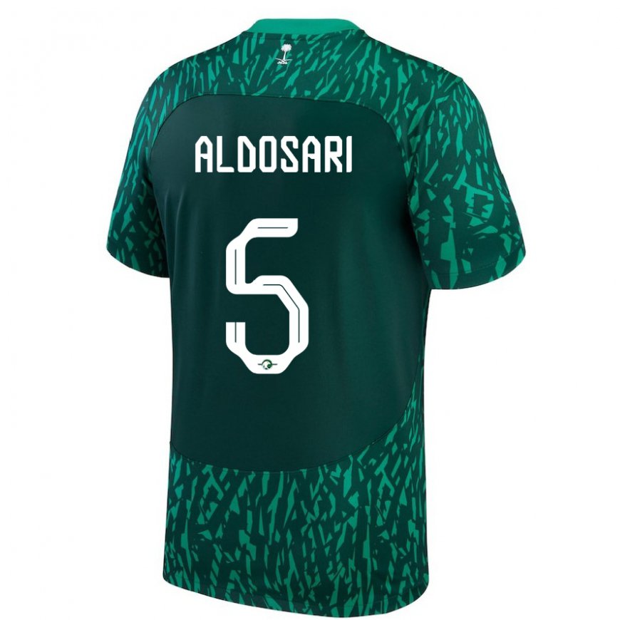 Kandiny Mujer Camiseta Arabia Saudita Mohammed Aldosari #5 Verde Oscuro 2ª Equipación 22-24 La Camisa Chile