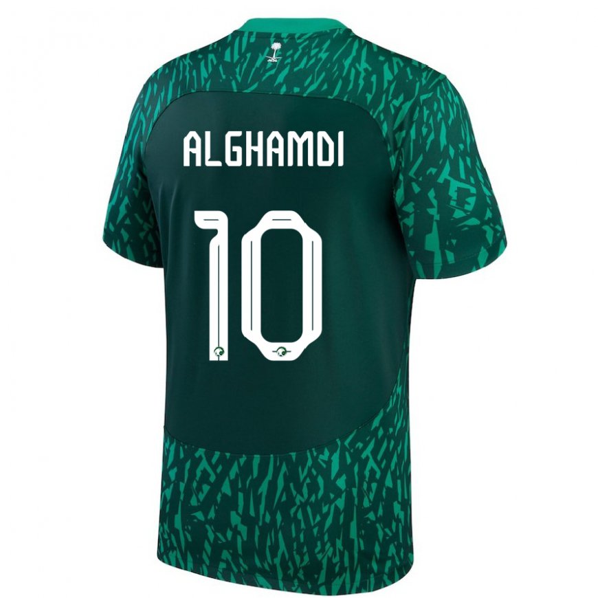 Kandiny Mujer Camiseta Arabia Saudita Ahmad Alghamdi #10 Verde Oscuro 2ª Equipación 22-24 La Camisa Chile