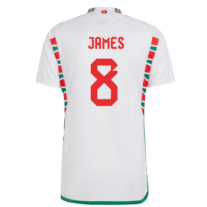 Kandiny Mujer Camiseta Gales Angharad James #8 Blanco 2ª Equipación 22-24 La Camisa Chile
