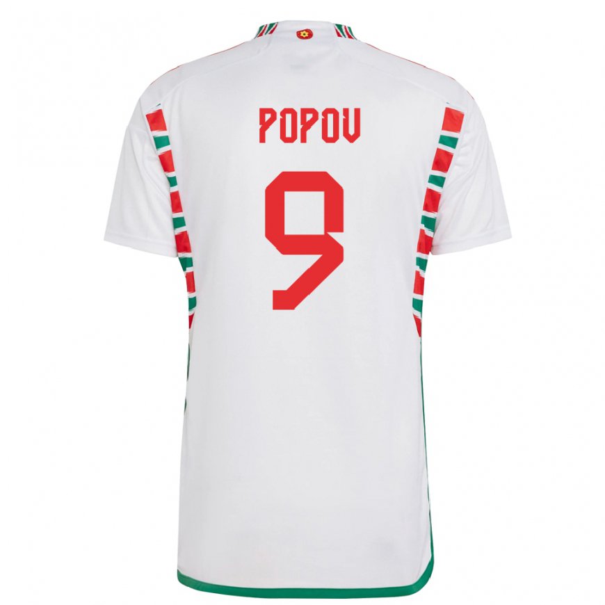 Kandiny Mujer Camiseta Gales Christopher Popov #9 Blanco 2ª Equipación 22-24 La Camisa Chile