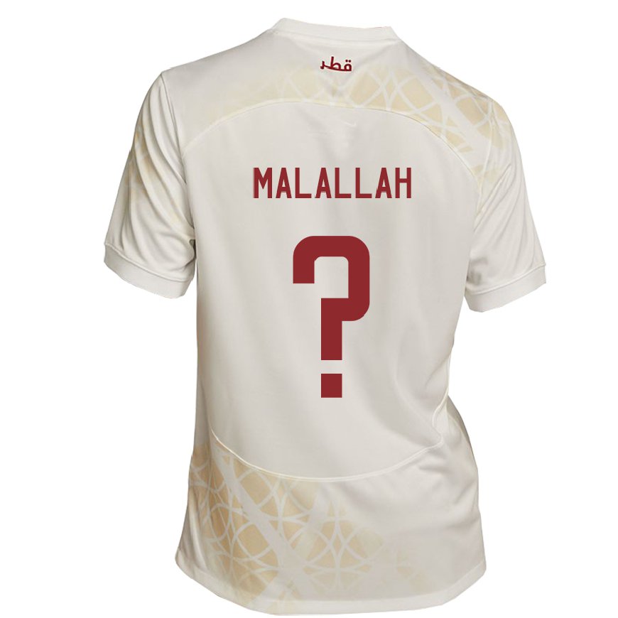 Kandiny Mujer Camiseta Catar Ali Malallah #0 Beis Dorado 2ª Equipación 22-24 La Camisa Chile