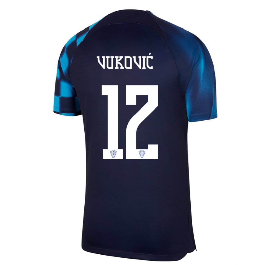 Kandiny Mujer Camiseta Croacia Ante Vukovic #12 Azul Oscuro 2ª Equipación 22-24 La Camisa Chile