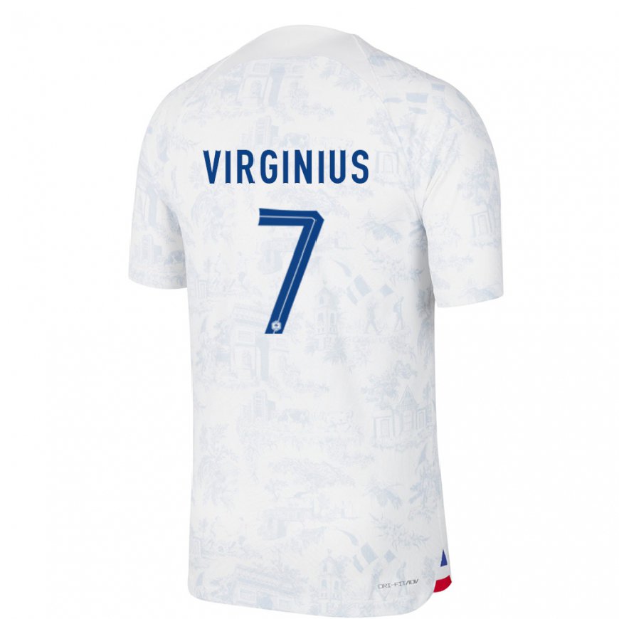 Kandiny Mujer Camiseta Francia Alan Virginius #7 Blanco Azul 2ª Equipación 22-24 La Camisa Chile