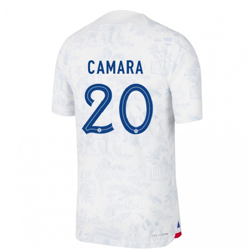 Kandiny Mujer Camiseta Francia Ousmane Camara #20 Blanco Azul 2ª Equipación 22-24 La Camisa Chile