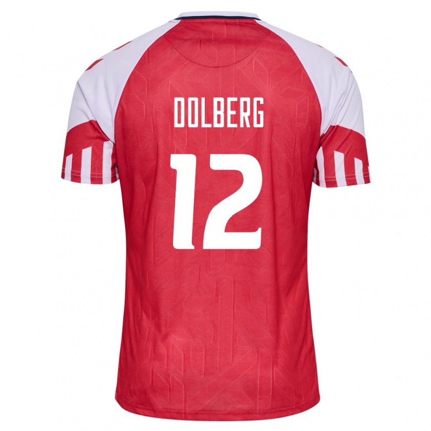 Kandiny Niño Camiseta Dinamarca Kasper Dolberg #12 Rojo 1ª Equipación 24-26 La Camisa Chile