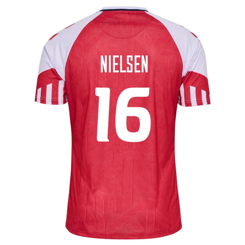 Kandiny Niño Camiseta Dinamarca Magnus Nielsen #16 Rojo 1ª Equipación 24-26 La Camisa Chile