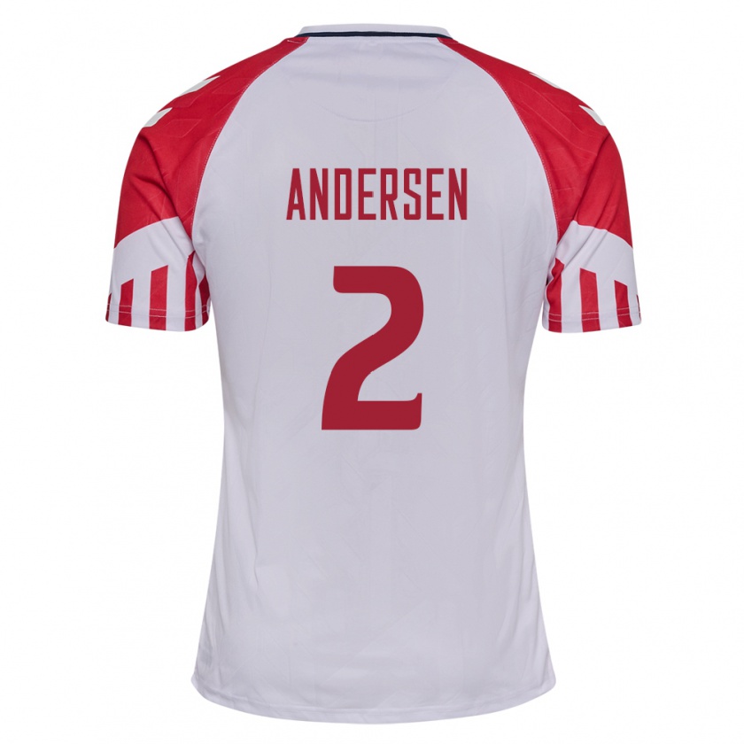 Kandiny Niño Camiseta Dinamarca Joachim Andersen #2 Blanco 2ª Equipación 24-26 La Camisa Chile