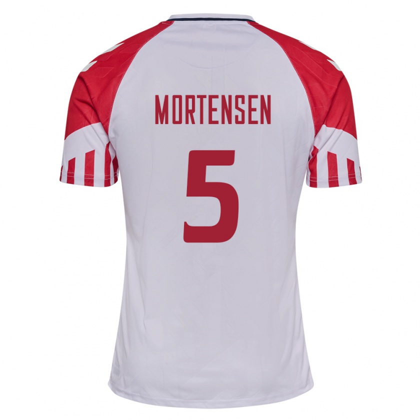 Kandiny Niño Camiseta Dinamarca Gustav Mortensen #5 Blanco 2ª Equipación 24-26 La Camisa Chile