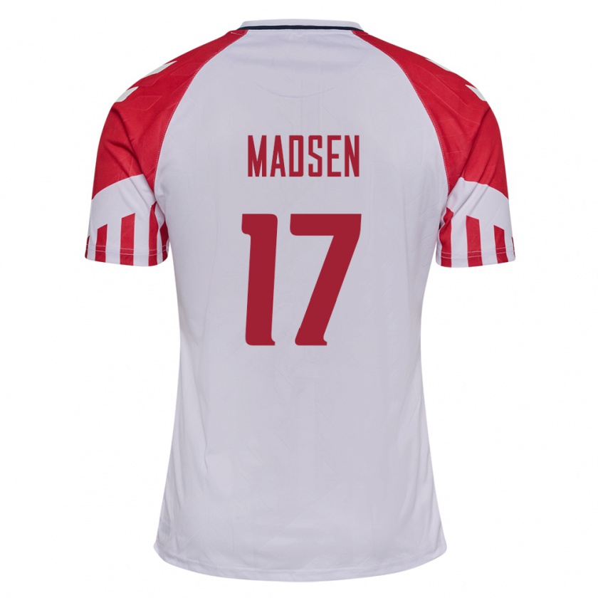 Kandiny Niño Camiseta Dinamarca Nicolas Madsen #17 Blanco 2ª Equipación 24-26 La Camisa Chile