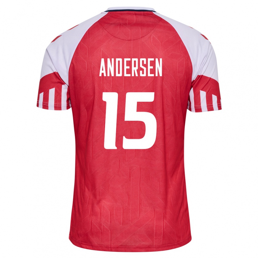 Kandiny Hombre Camiseta Dinamarca Jacob Andersen #15 Rojo 1ª Equipación 24-26 La Camisa Chile