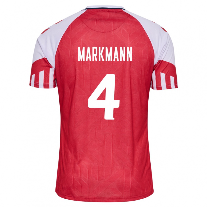 Kandiny Hombre Camiseta Dinamarca Noah Markmann #4 Rojo 1ª Equipación 24-26 La Camisa Chile