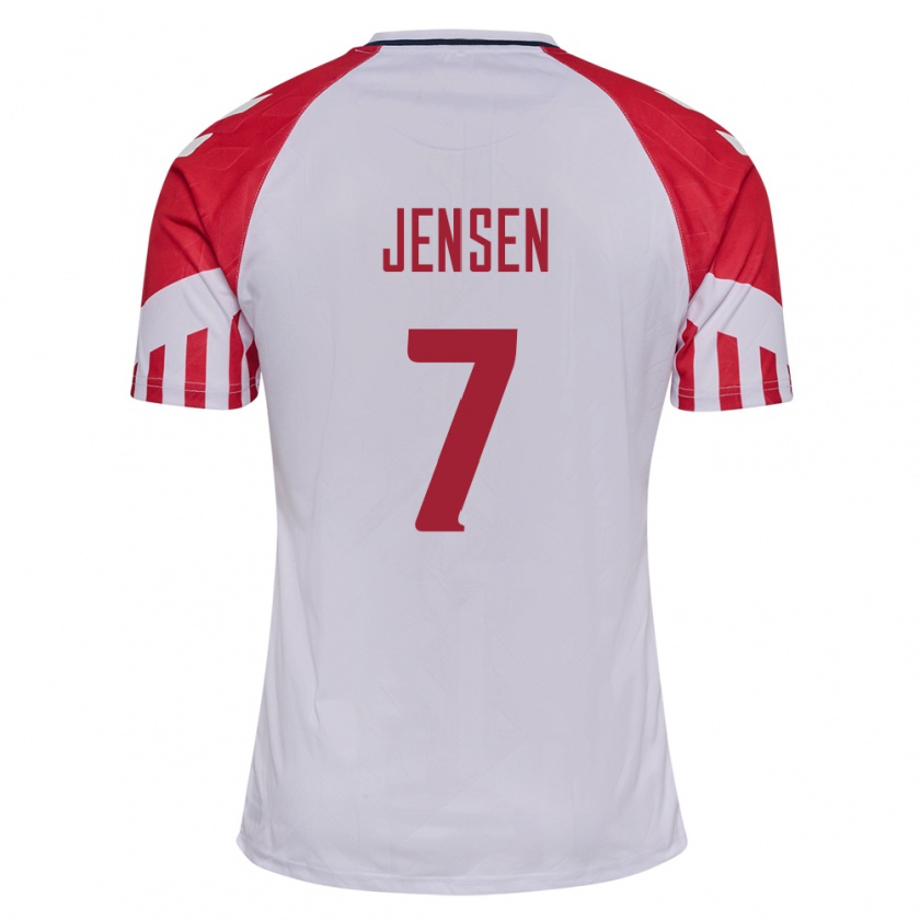 Kandiny Hombre Camiseta Dinamarca Mathias Jensen #7 Blanco 2ª Equipación 24-26 La Camisa Chile