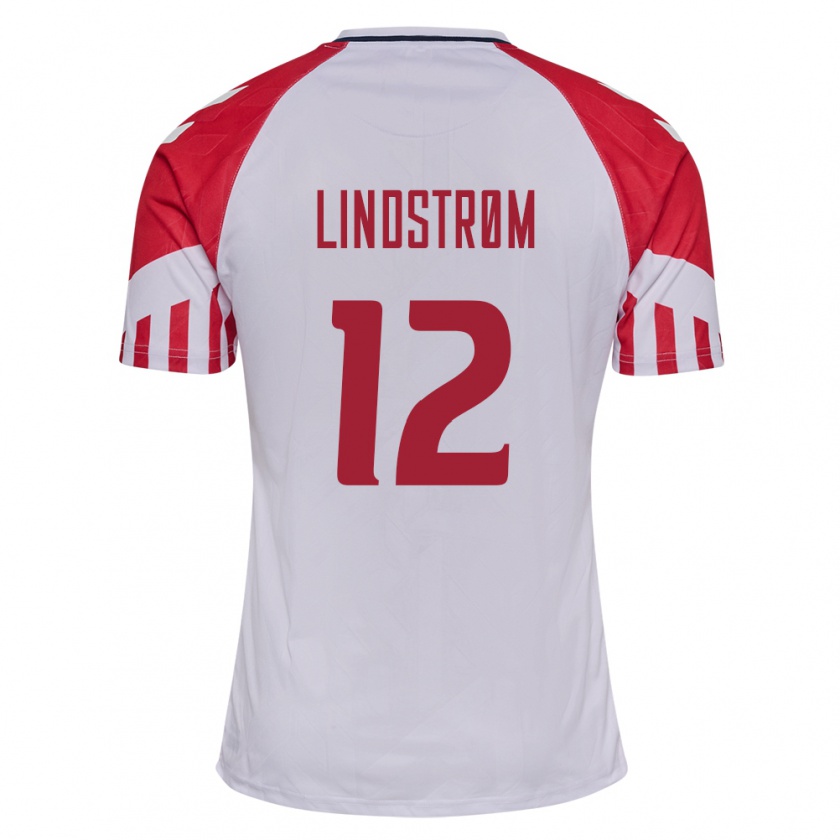 Kandiny Hombre Camiseta Dinamarca Jesper Lindstrøm #12 Blanco 2ª Equipación 24-26 La Camisa Chile
