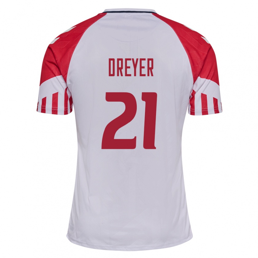 Kandiny Hombre Camiseta Dinamarca Anders Dreyer #21 Blanco 2ª Equipación 24-26 La Camisa Chile