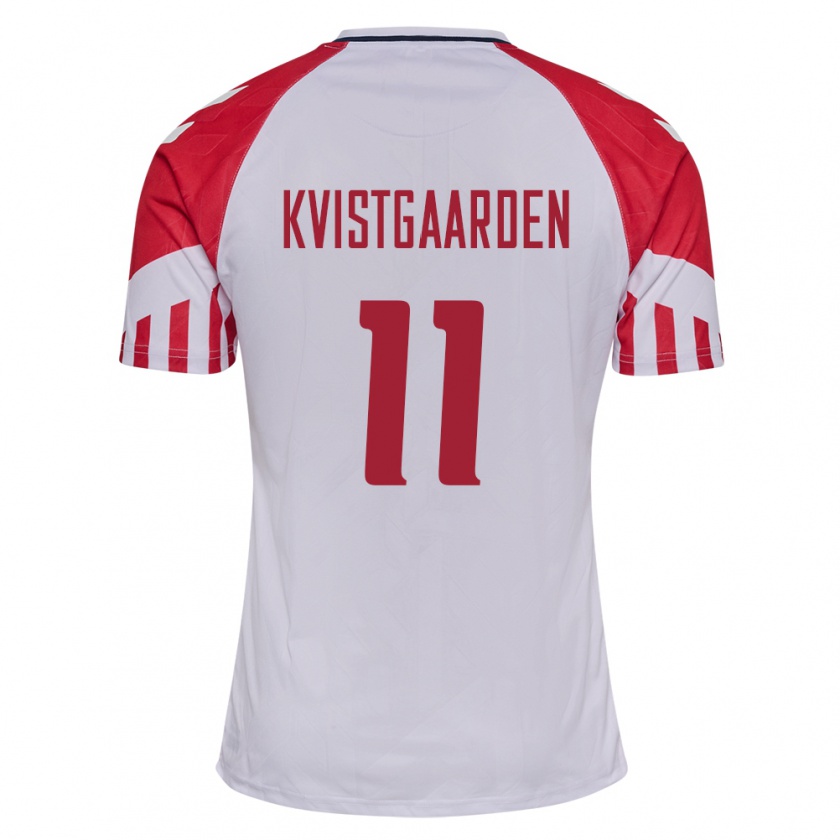 Kandiny Hombre Camiseta Dinamarca Mathias Kvistgaarden #11 Blanco 2ª Equipación 24-26 La Camisa Chile