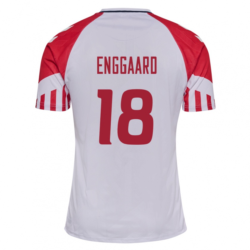 Kandiny Hombre Camiseta Dinamarca Mads Enggaard #18 Blanco 2ª Equipación 24-26 La Camisa Chile