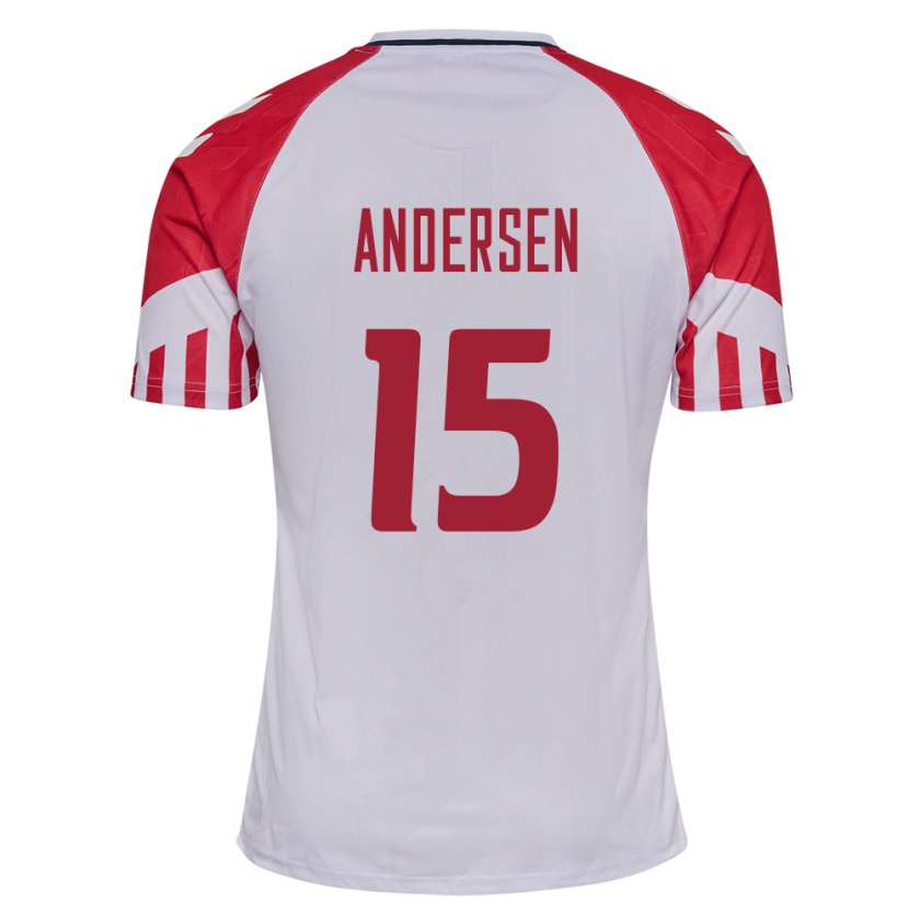 Kandiny Hombre Camiseta Dinamarca Jacob Andersen #15 Blanco 2ª Equipación 24-26 La Camisa Chile