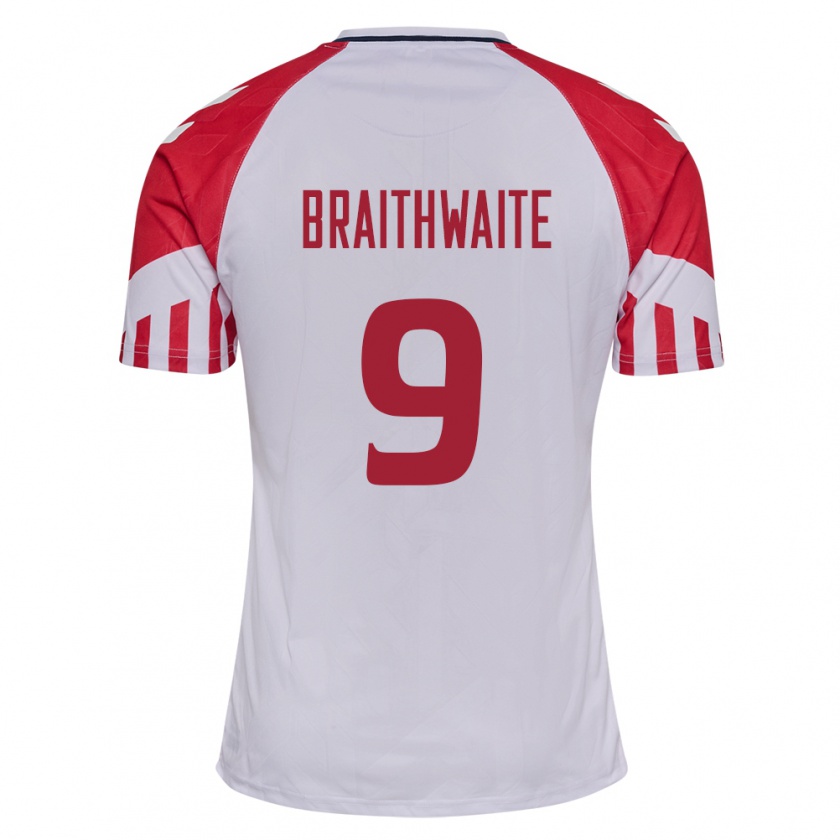 Kandiny Hombre Camiseta Dinamarca Martin Braithwaite #9 Blanco 2ª Equipación 24-26 La Camisa Chile