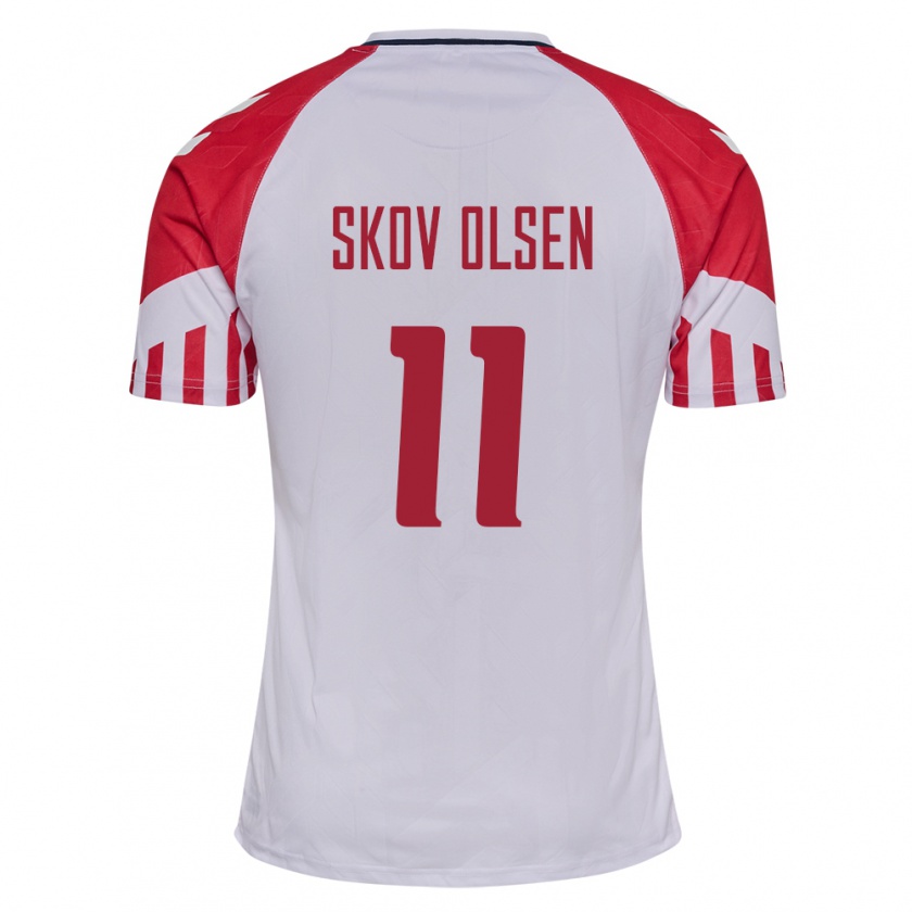 Kandiny Hombre Camiseta Dinamarca Andreas Skov Olsen #11 Blanco 2ª Equipación 24-26 La Camisa Chile