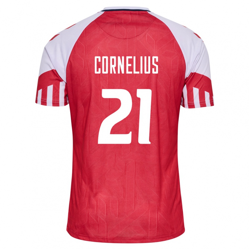 Kandiny Mujer Camiseta Dinamarca Andreas Cornelius #21 Rojo 1ª Equipación 24-26 La Camisa Chile
