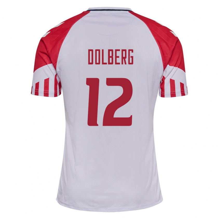 Kandiny Mujer Camiseta Dinamarca Kasper Dolberg #12 Blanco 2ª Equipación 24-26 La Camisa Chile