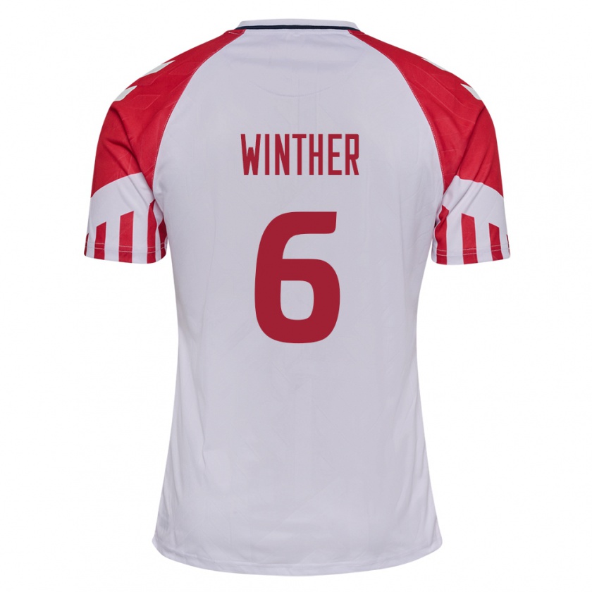 Kandiny Mujer Camiseta Dinamarca Casper Winther #6 Blanco 2ª Equipación 24-26 La Camisa Chile