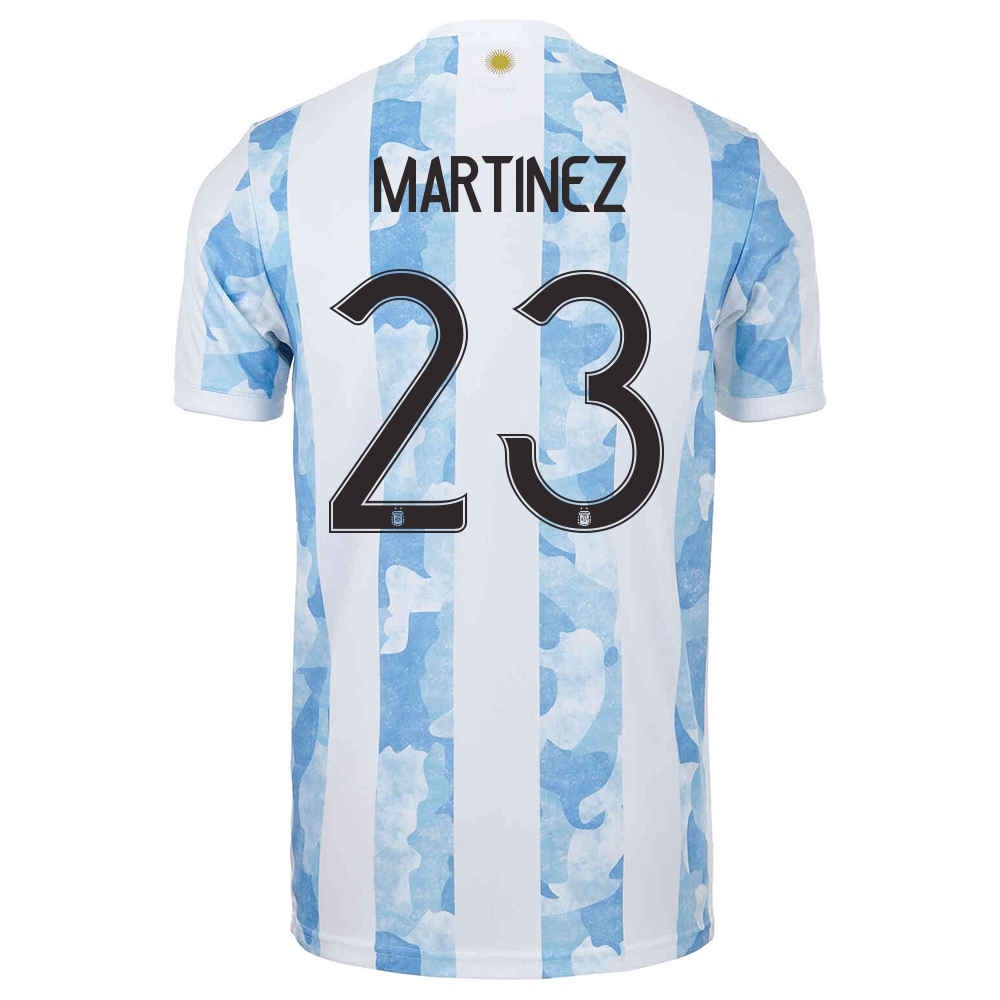 Hombre Selección De Fútbol De Argentina Camiseta Emiliano Martinez #23 1ª Equipación Azul Blanco 2021 Chile