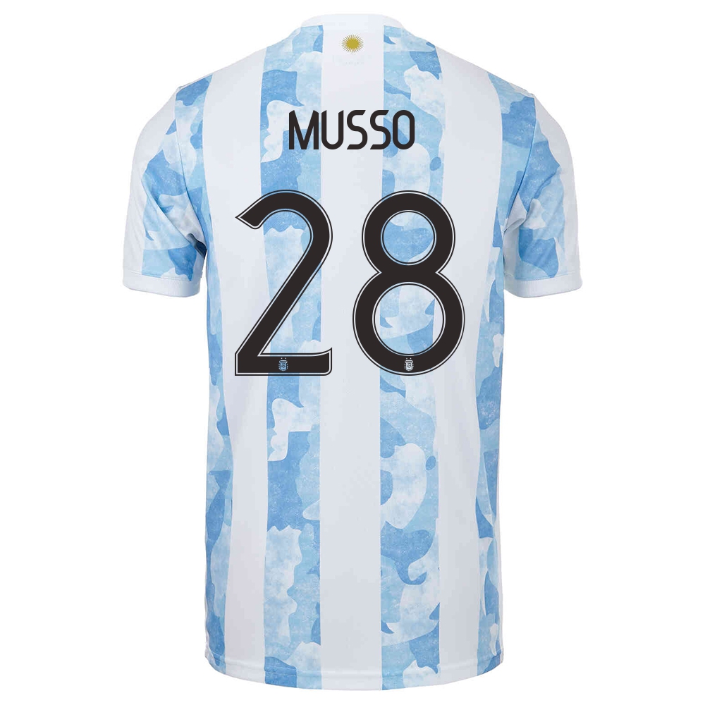 Mujer Selección De Fútbol De Argentina Camiseta Juan Musso #28 1ª Equipación Azul Blanco 2021 Chile