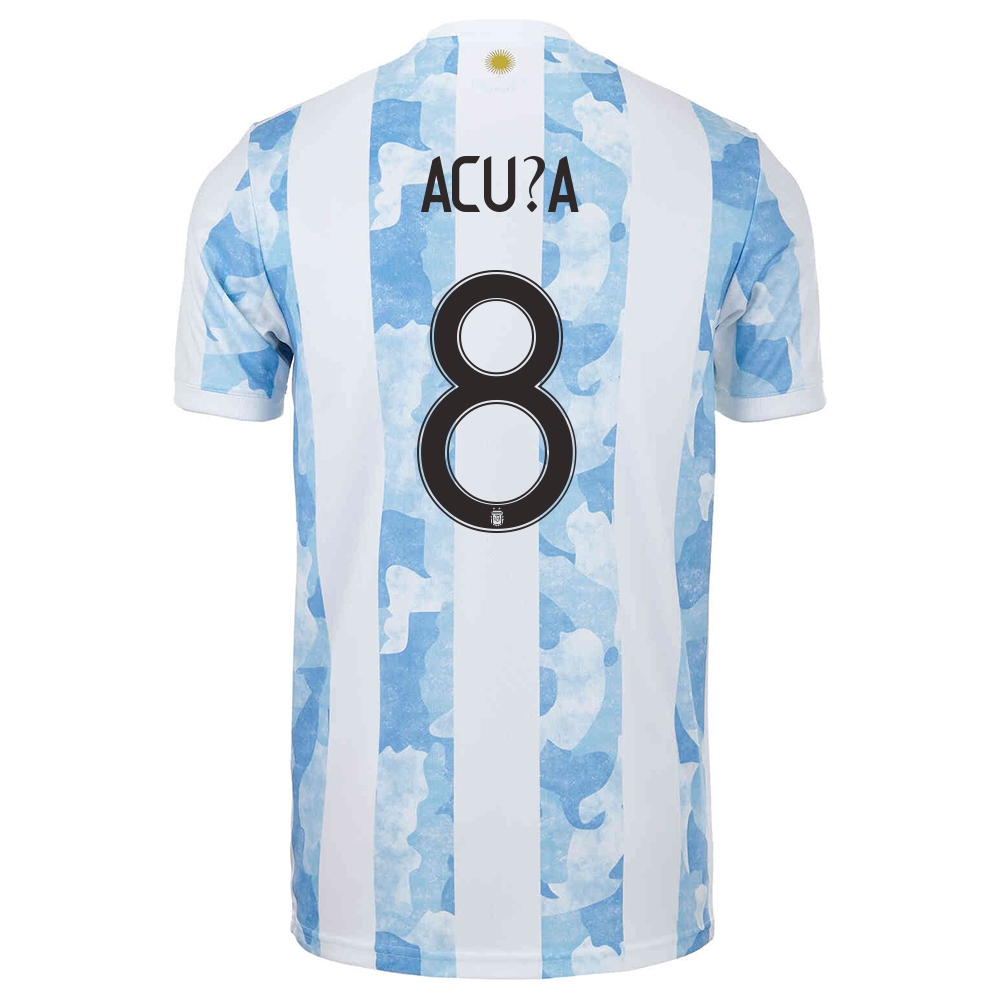 Mujer Selección De Fútbol De Argentina Camiseta Marcos Acuña #8 1ª Equipación Azul Blanco 2021 Chile