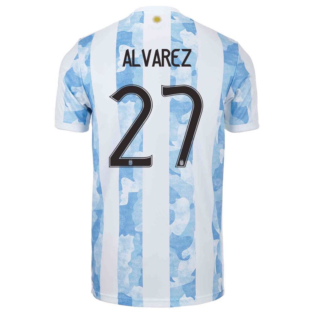 Mujer Selección De Fútbol De Argentina Camiseta Julian Alvarez #27 1ª Equipación Azul Blanco 2021 Chile