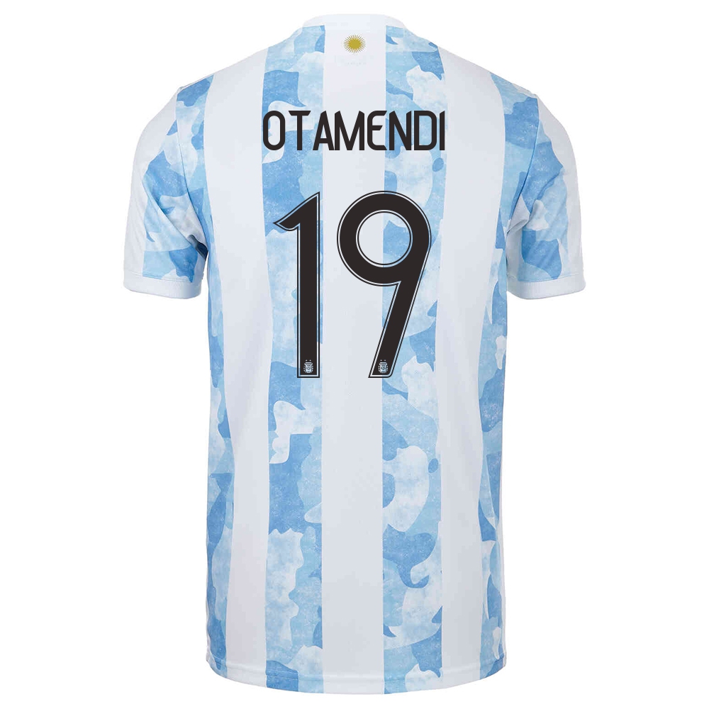 Hombre Selección De Fútbol De Argentina Camiseta Nicolas Otamendi #19 1ª Equipación Azul Blanco 2021 Chile