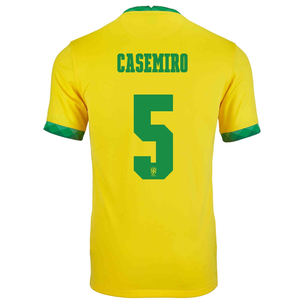 Hombre Selección De Fútbol De Brasil Camiseta Casemiro #5 1ª Equipación Amarillo 2021 Chile