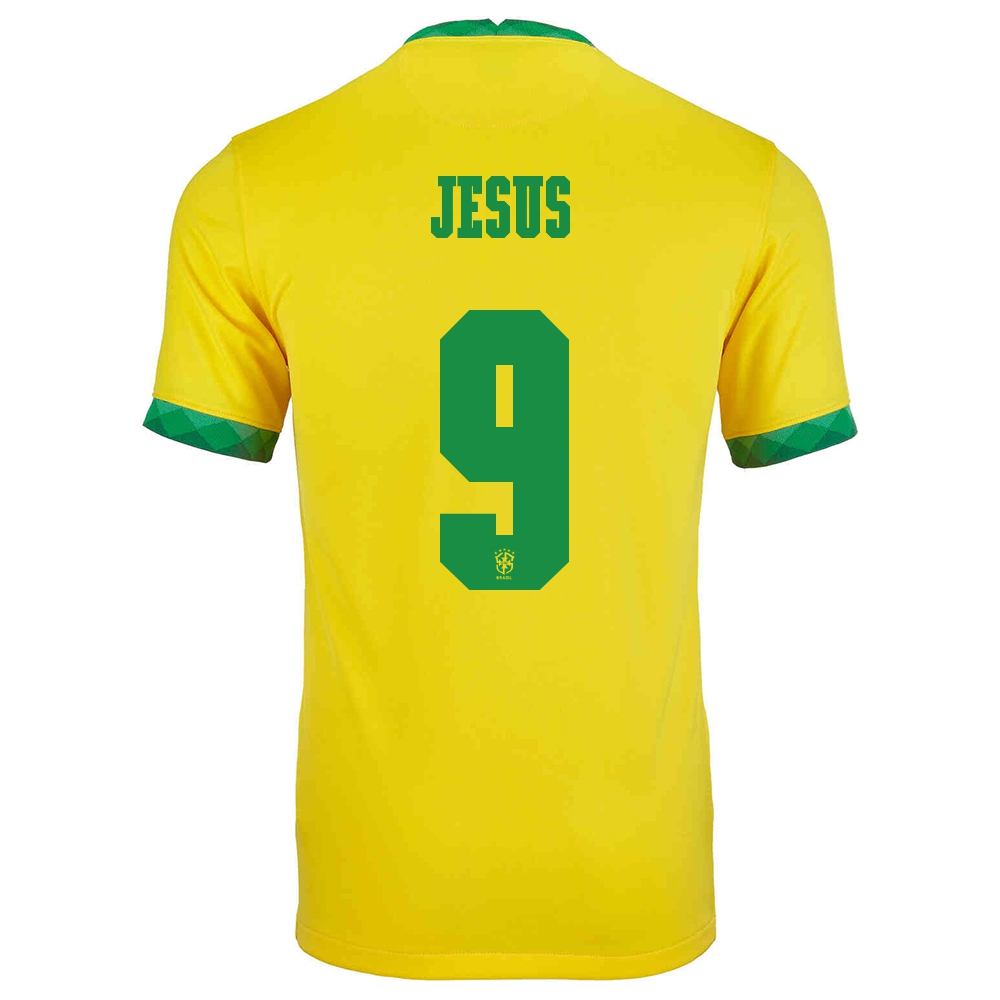 Mujer Selección De Fútbol De Brasil Camiseta Gabriel Jesus #9 1ª Equipación Amarillo 2021 Chile