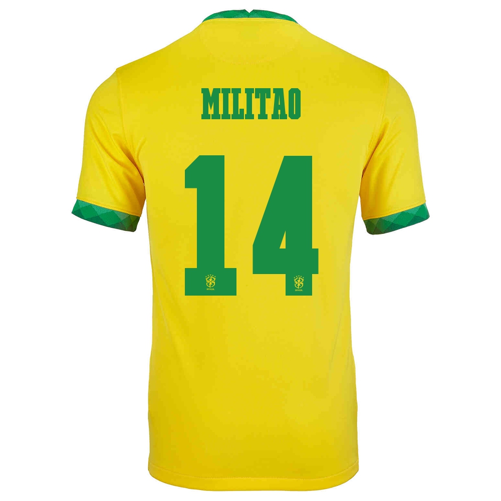 Hombre Selección De Fútbol De Brasil Camiseta Eder Militao #14 1ª Equipación Amarillo 2021 Chile