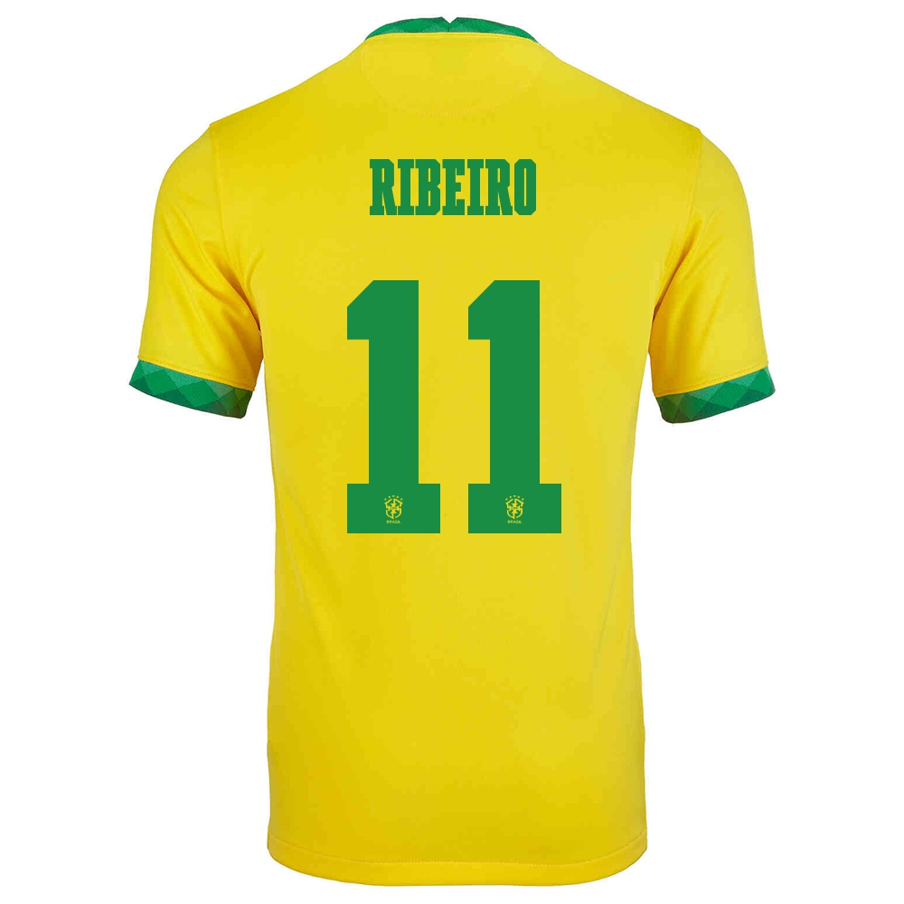 Niño Selección De Fútbol De Brasil Camiseta Everton Ribeiro #11 1ª Equipación Amarillo 2021 Chile