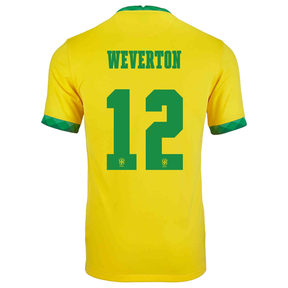 Niño Selección De Fútbol De Brasil Camiseta Weverton #12 1ª Equipación Amarillo 2021 Chile