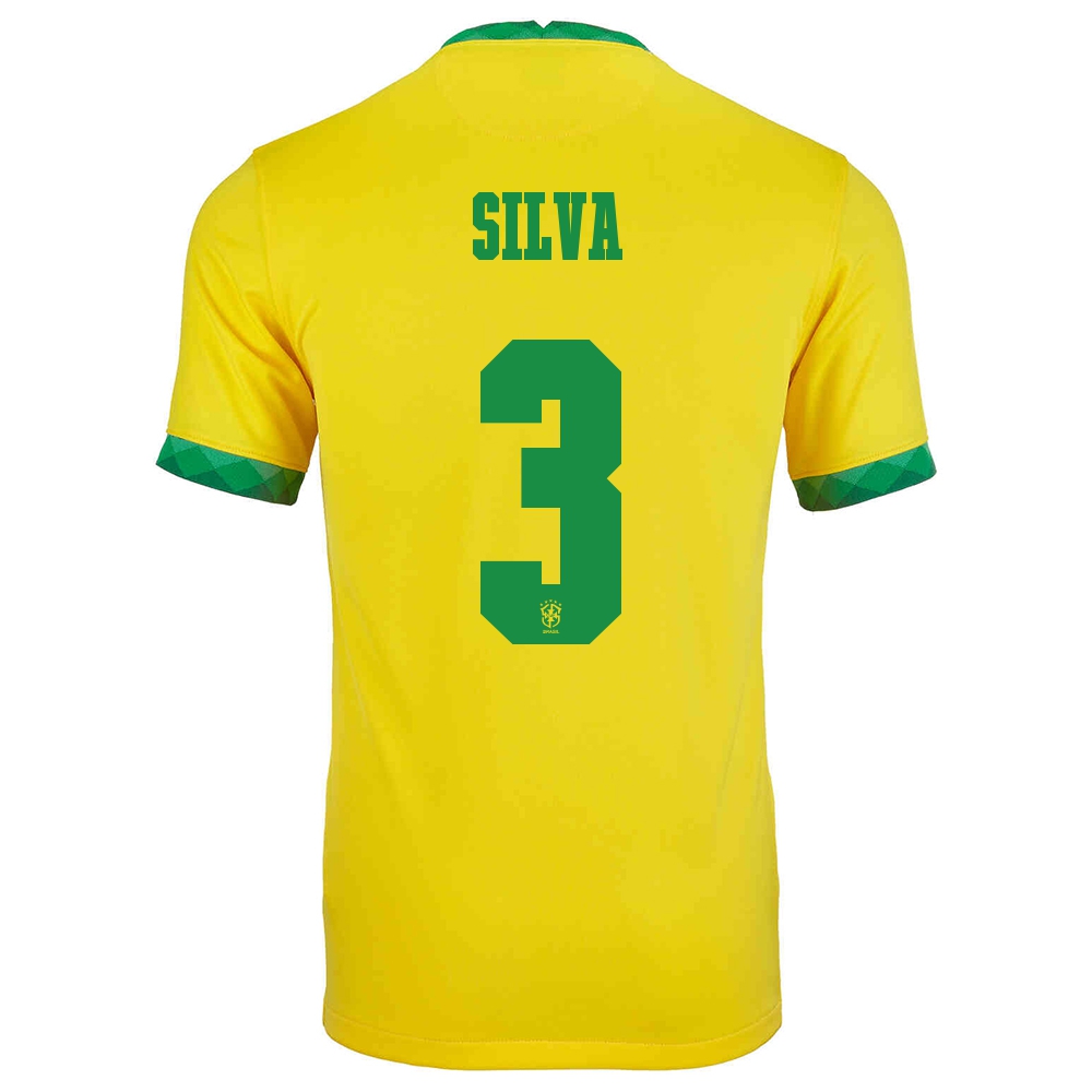 Niño Selección De Fútbol De Brasil Camiseta Thiago Silva #3 1ª Equipación Amarillo 2021 Chile