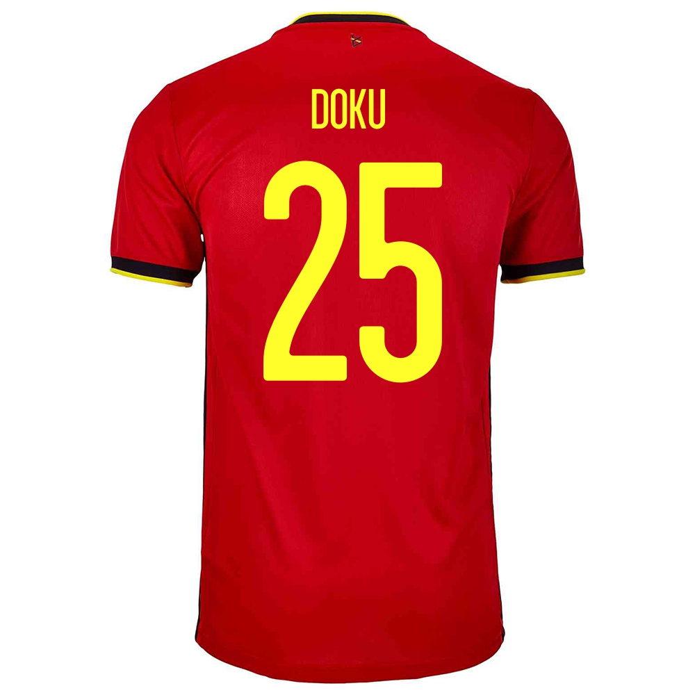 Hombre Selección De Fútbol De Bélgica Camiseta Jeremy Doku #25 1ª Equipación Rojo 2021 Chile