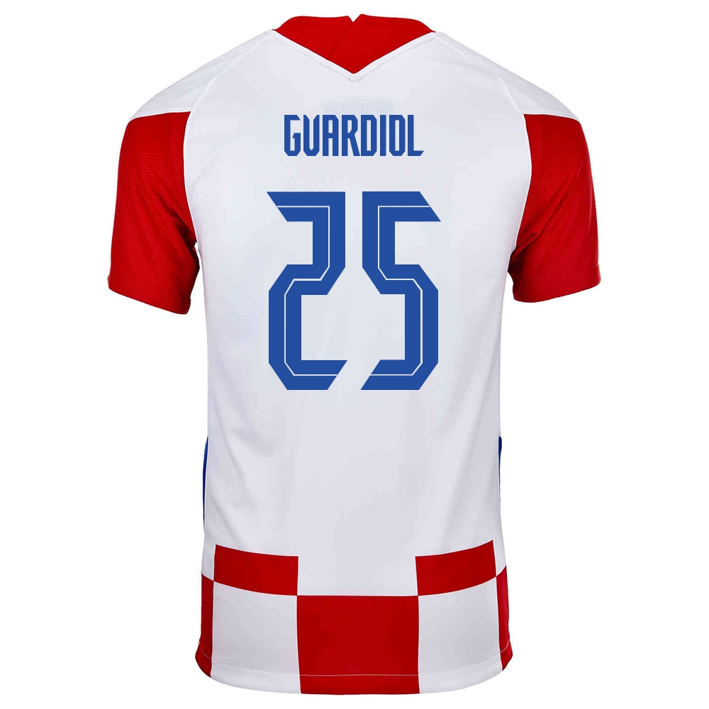 Hombre Selección De Fútbol De Croacia Camiseta Josko Gvardiol #25 1ª Equipación Rojo Blanco 2021 Chile