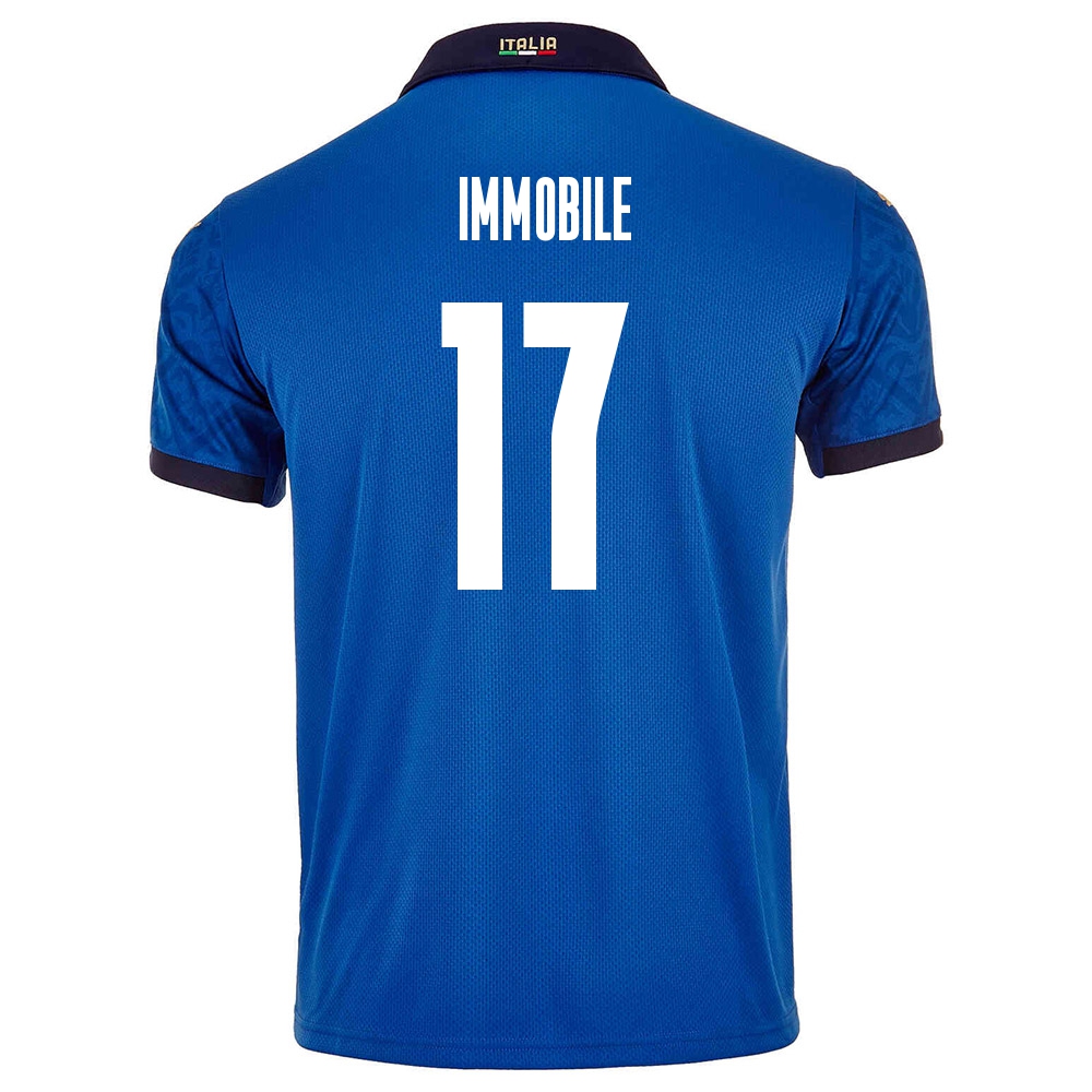 Mujer Selección de fútbol de Italia Camiseta Ciro Immobile #17 1ª Equipación Azul 2021 Chile