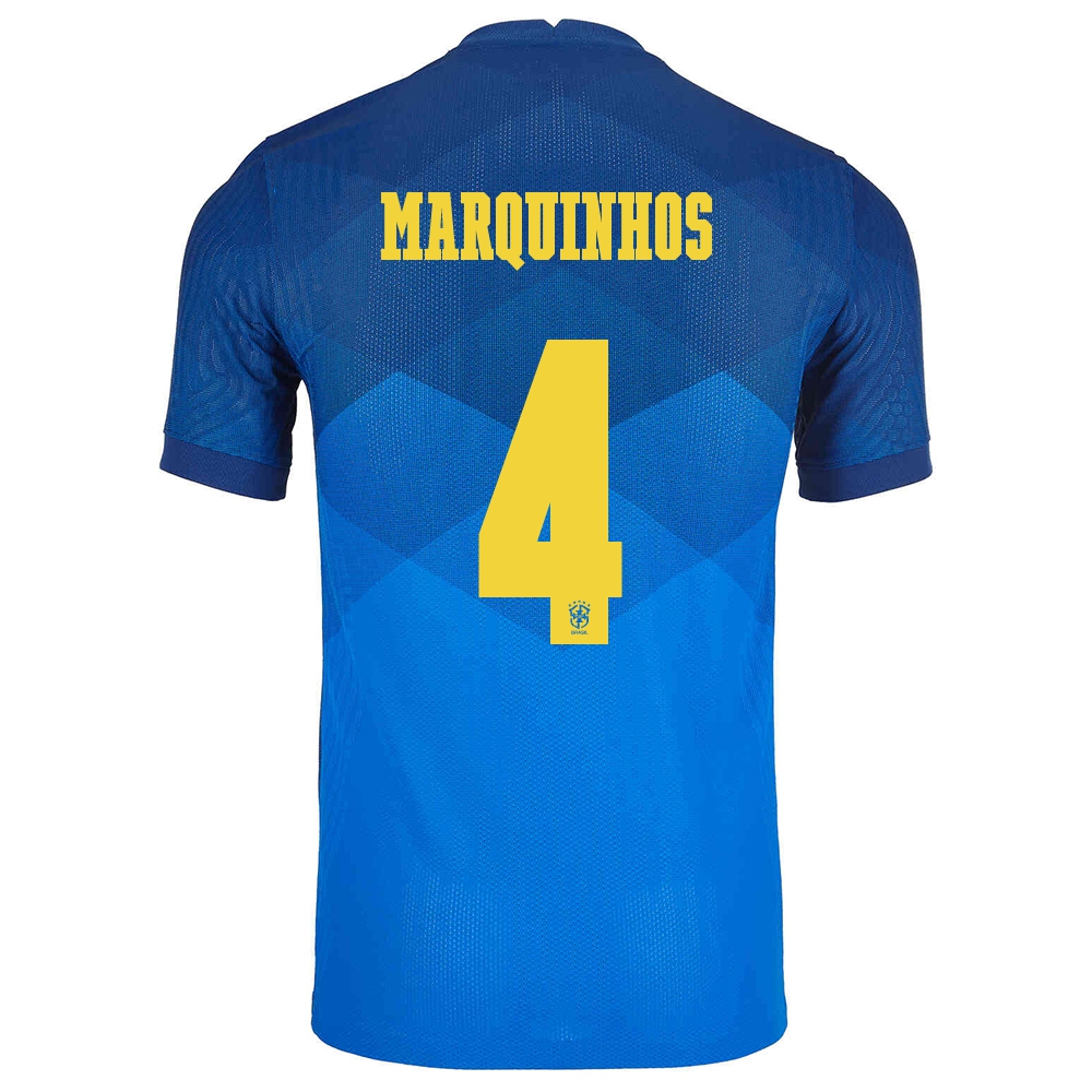 Mujer Selección de fútbol de Brasil Camiseta Marquinhos #4 2ª Equipación Azul 2021 Chile