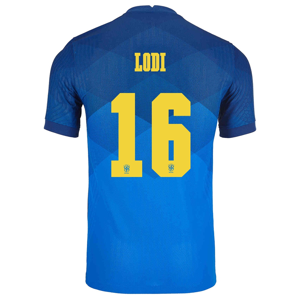 Mujer Selección de fútbol de Brasil Camiseta Renan Lodi #16 2ª Equipación Azul 2021 Chile